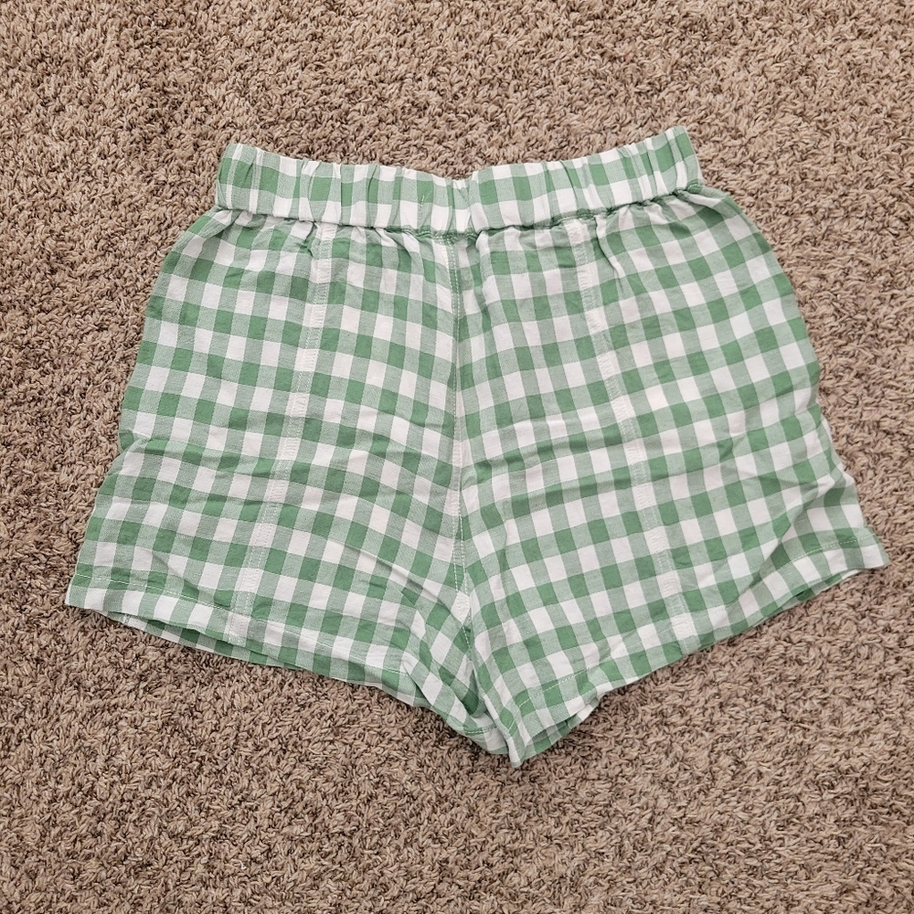Madewell Linen-Blend Easy Pull-On Shorts Gingham Check Green Ivory Small NWT - Picture 7 of 7